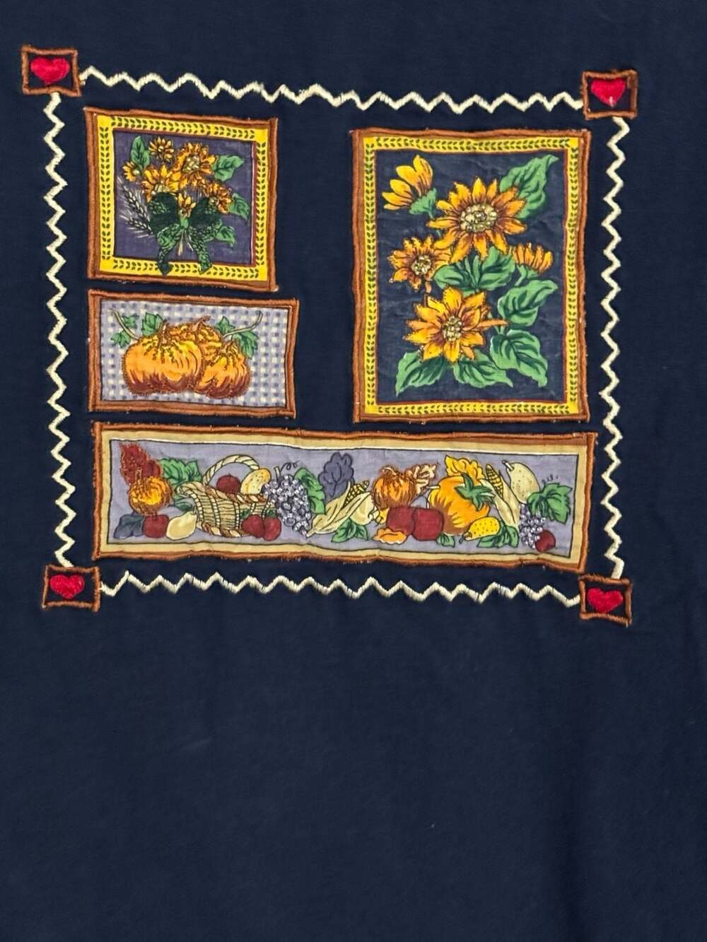 Vintage  Sunflower and Harvest Patchwork Embroidered